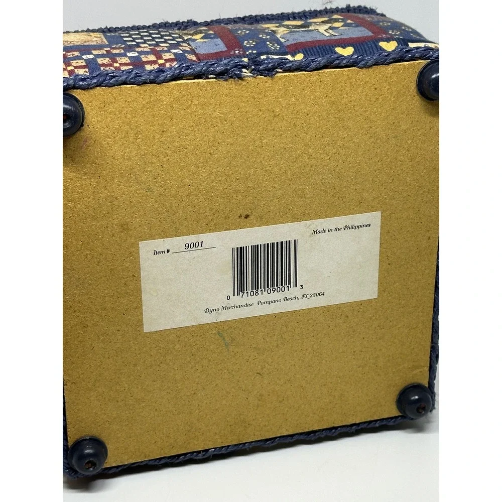 VTG Dyno Merchandise Sewing Basket Blue Tapestry Animal Patchwork Handle 9001